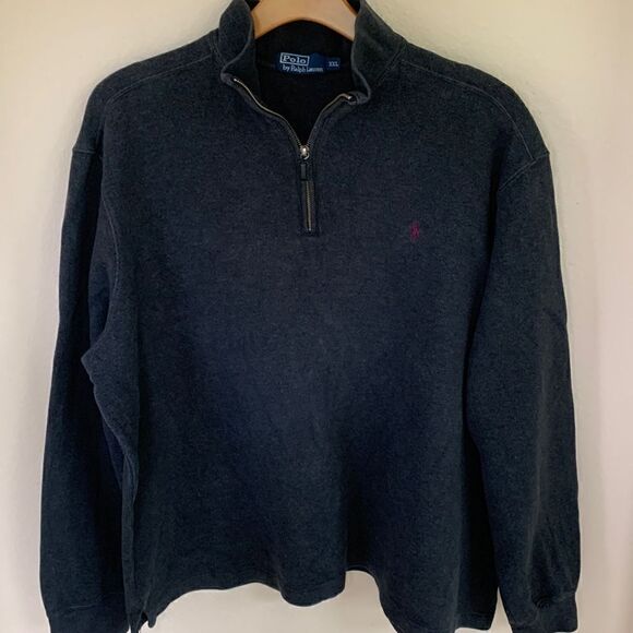 Polo Ralph Lauren Charcoal Gray Quarter Zip Pull Over sweater sweatshirt XXL - Picture 1 of 6